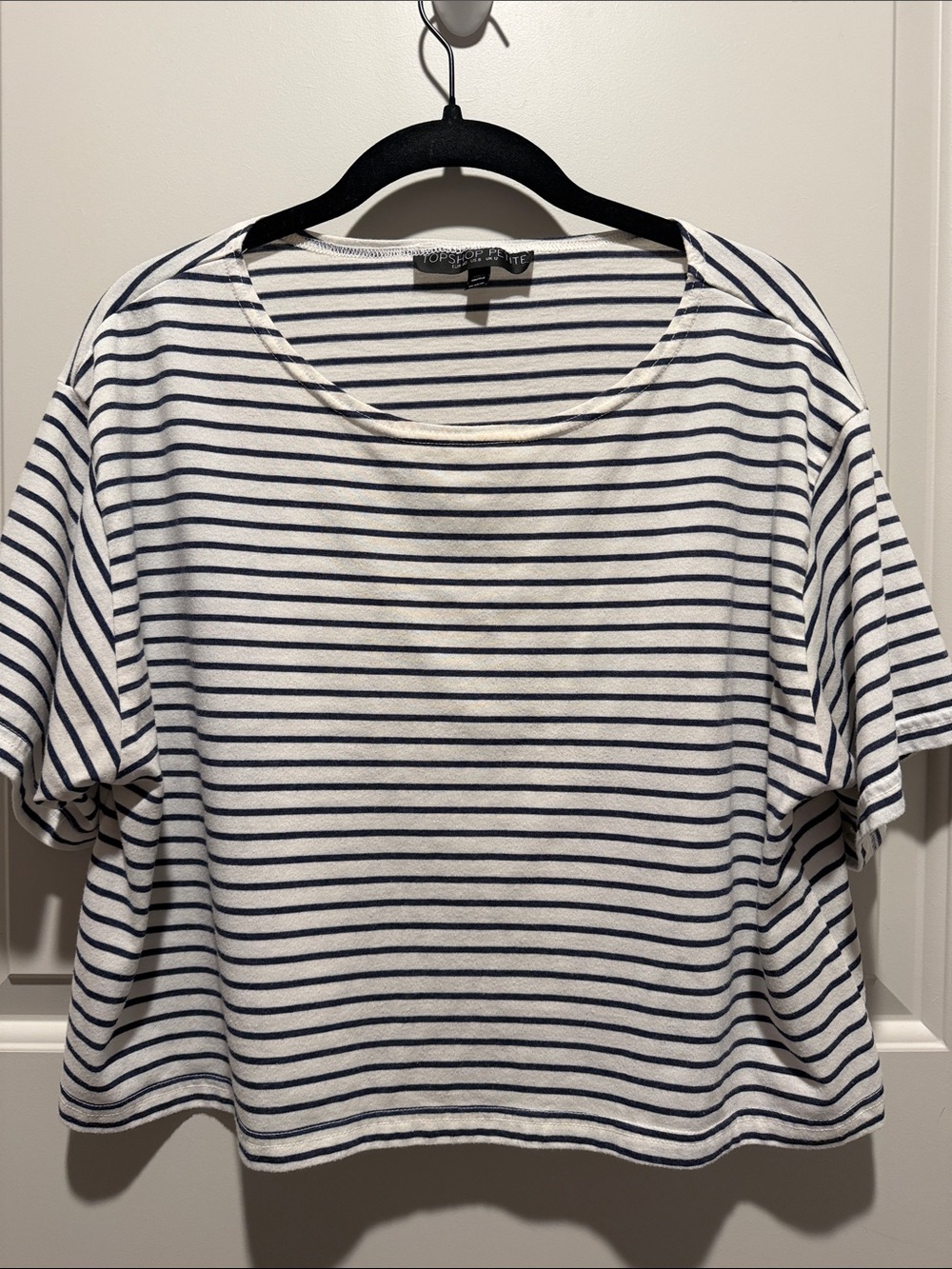 Topshop White and Navy Striped Short Sleeve Tee